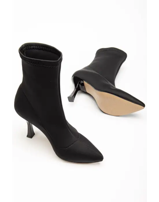 Siyah Dalgıç Yüksek İnce Topuklu Streç Kadın Bot