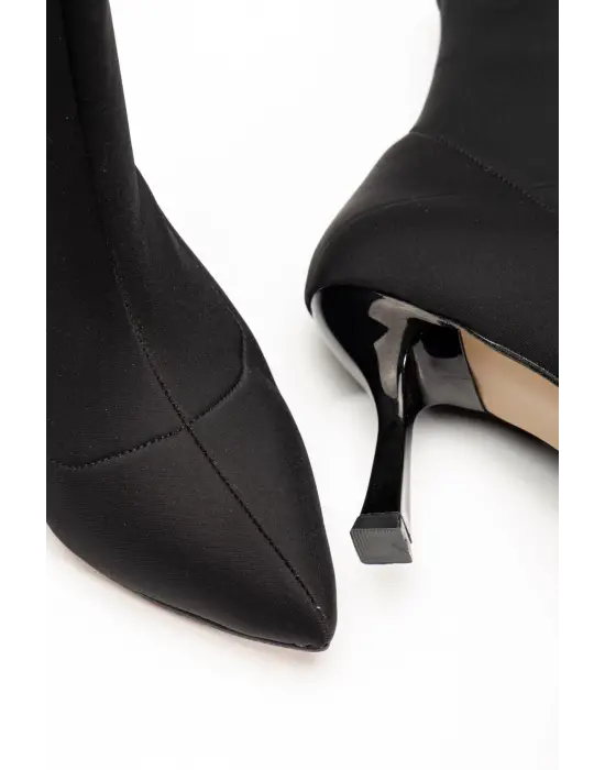 Siyah Dalgıç Yüksek İnce Topuklu Streç Kadın Bot