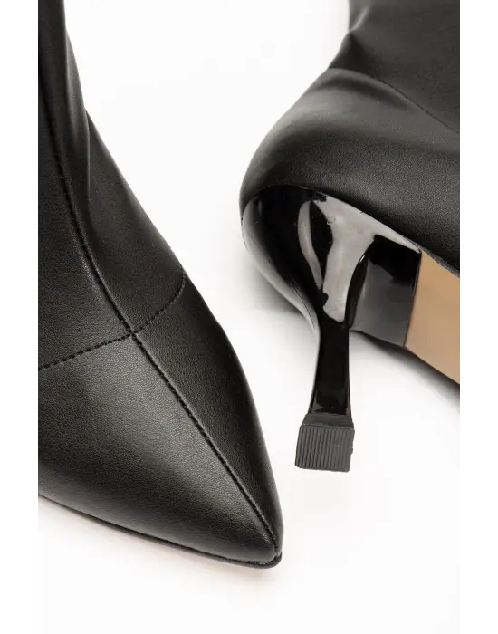 Siyah Yüksek İnce Topuklu Streç Kadın Bot