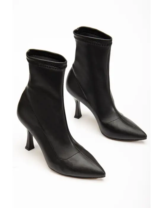 Siyah Yüksek İnce Topuklu Streç Kadın Bot