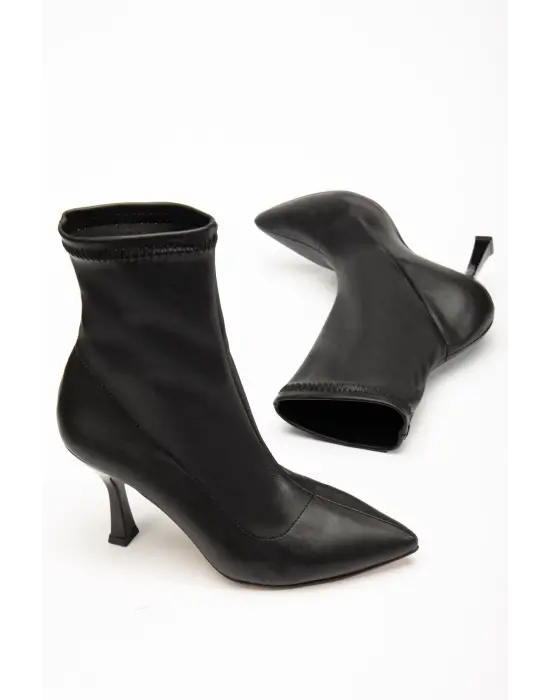 Siyah Yüksek İnce Topuklu Streç Kadın Bot