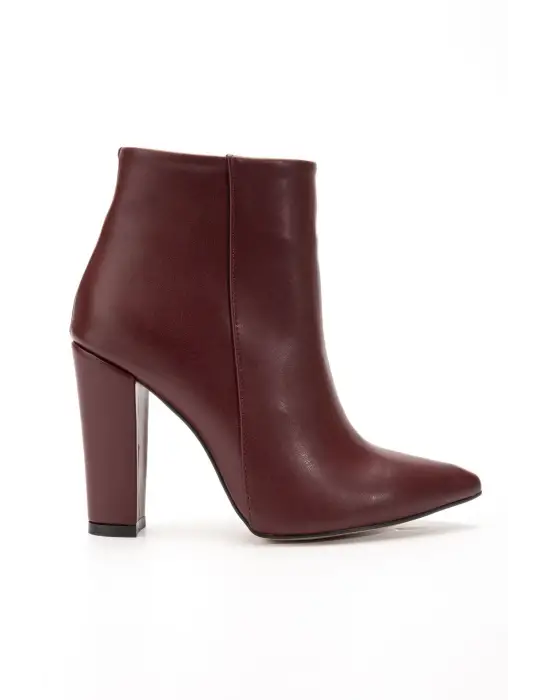 Vrt-4801  Bordo Cilt  Yüksek Kalın Topuklu Fermuarlı Kadın Bot