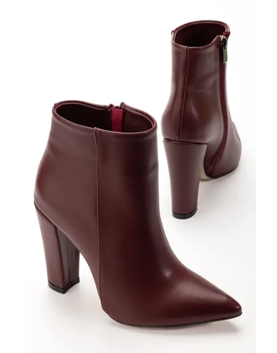 Vrt-4801  Bordo Cilt  Yüksek Kalın Topuklu Fermuarlı Kadın Bot