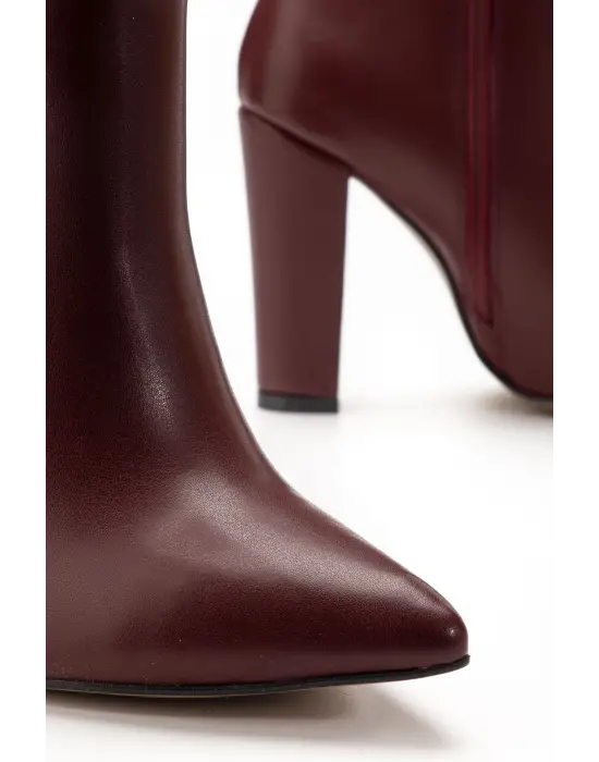Vrt-4801  Bordo Cilt  Yüksek Kalın Topuklu Fermuarlı Kadın Bot