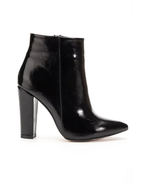 Vrt-4801  Siyah Kırışık Rugan Yüksek Kalın Topuklu Fermuarlı Kadın Bot