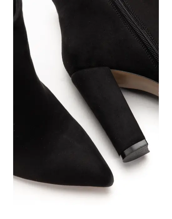 Vrt-4801 Siyah Süet Yüksek Kalın Topuklu Fermuarlı Kadın Bot