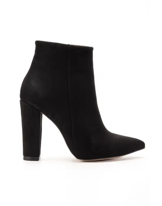 Vrt-4801 Siyah Süet Yüksek Kalın Topuklu Fermuarlı Kadın Bot