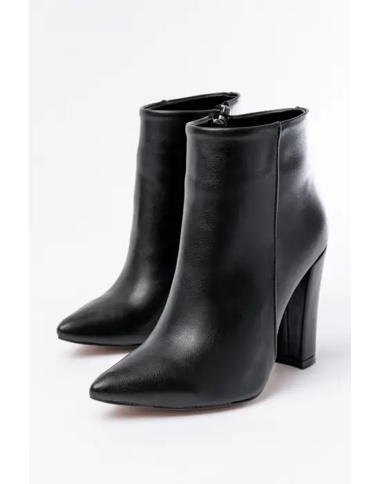 Siyah Yüksek Topuklu Fermuarlı Kadın Bot