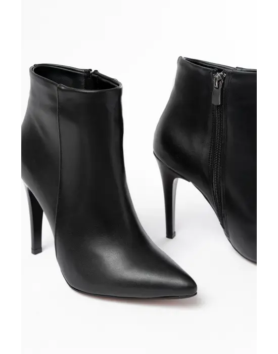 Siyah Yüksek İnce Topuklu Fermuarlı Kadın Bot