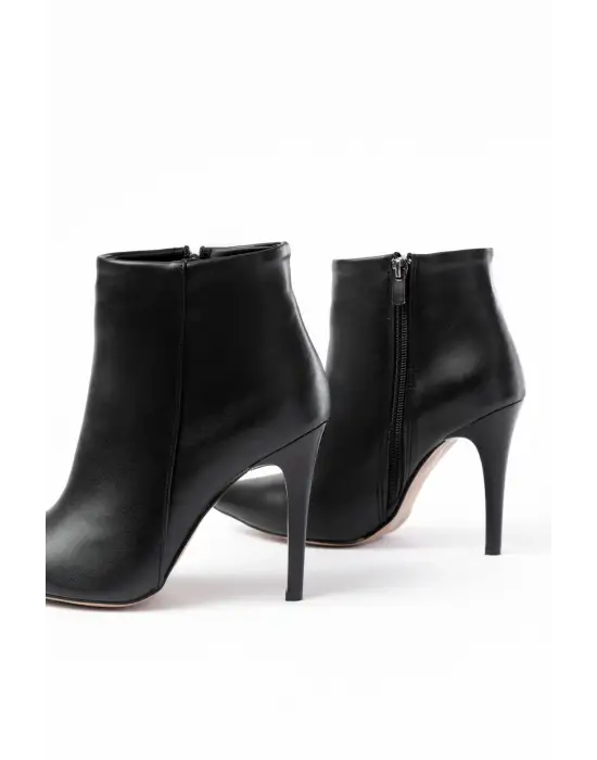 Siyah Yüksek İnce Topuklu Fermuarlı Kadın Bot
