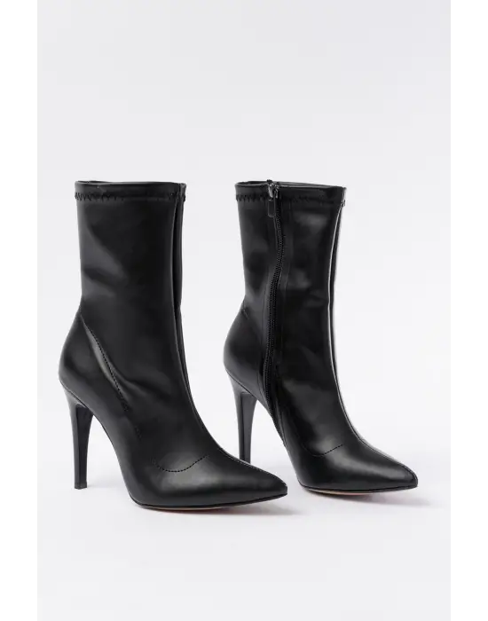 Siyah Yüksek İnce Topuklu Fermuarlı Kadın Bot