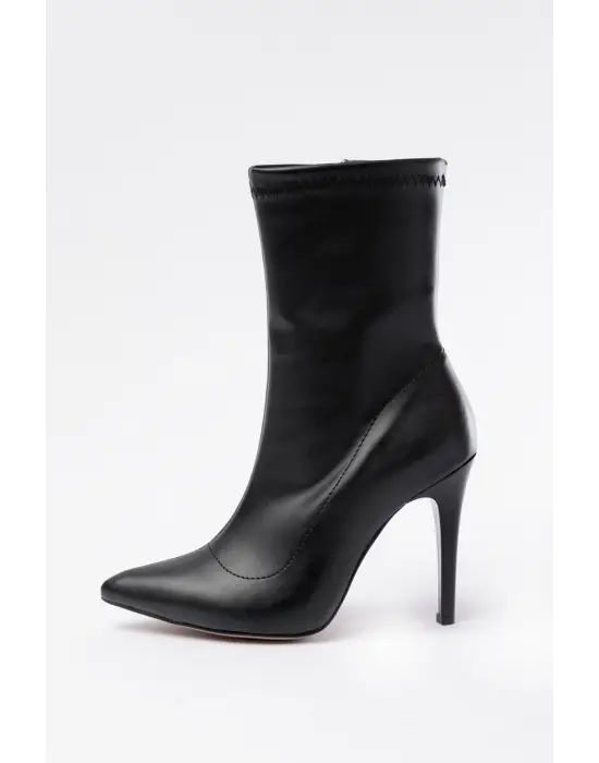 Siyah Yüksek İnce Topuklu Fermuarlı Kadın Bot