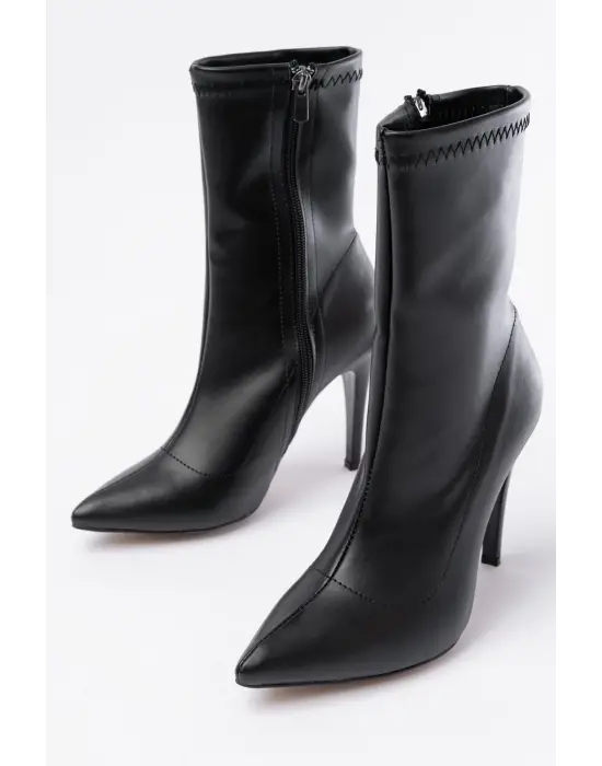 Siyah Yüksek İnce Topuklu Fermuarlı Kadın Bot