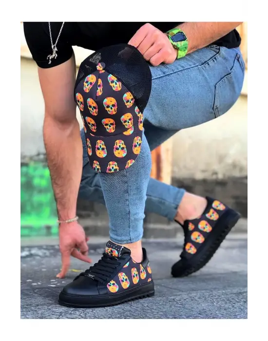 Terzi Bey Tb01 Kömür Kurukafa Baskılı Erkek Casual Ayakkabı