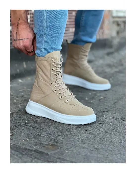 Terzi Bey Tb012 Bej Süet Uzun Bağcıklı  Bot