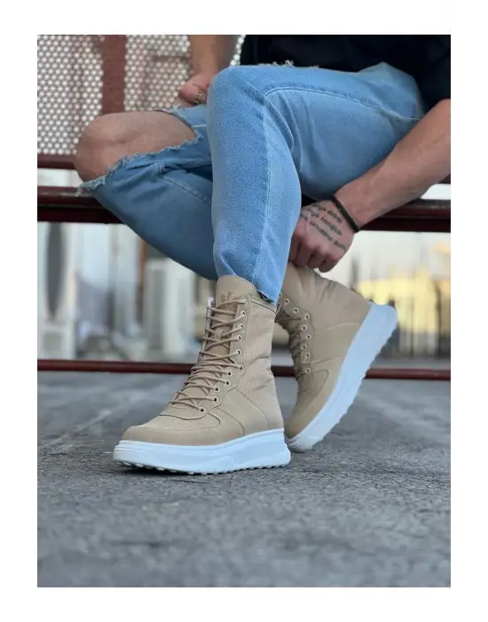 Terzi Bey Tb012 Bej Süet Uzun Bağcıklı  Bot