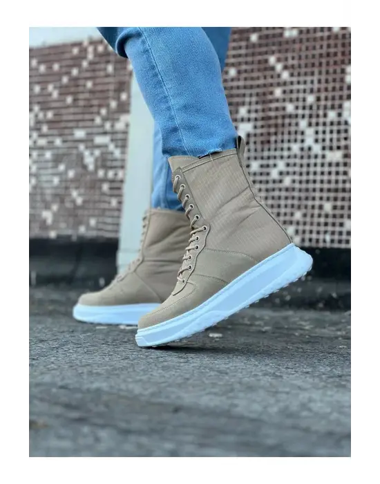 Terzi Bey Tb012 Bej Süet Uzun Bağcıklı  Bot