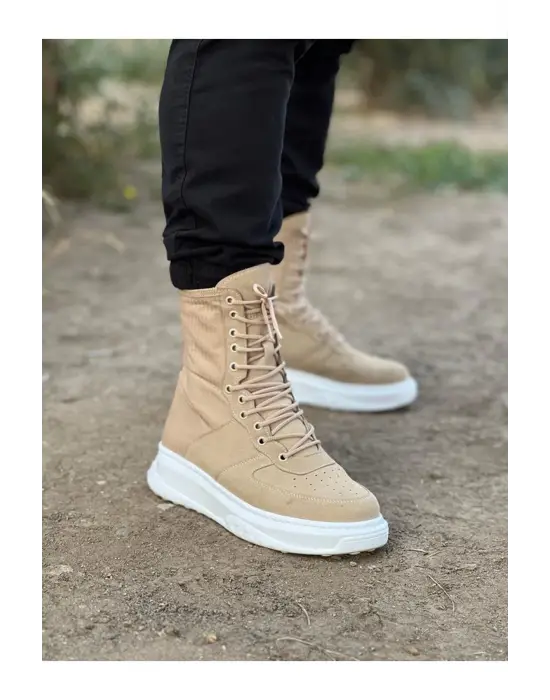 Terzi Bey Tb012 Bej Süet Uzun Bağcıklı  Bot