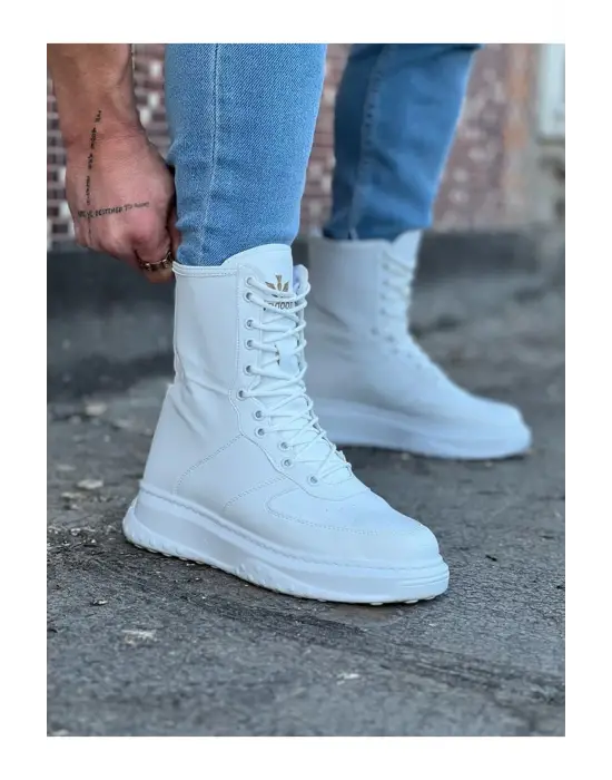 Terzi Bey Tb012 Beyaz Cilt Uzun Bağcıklı  Bot