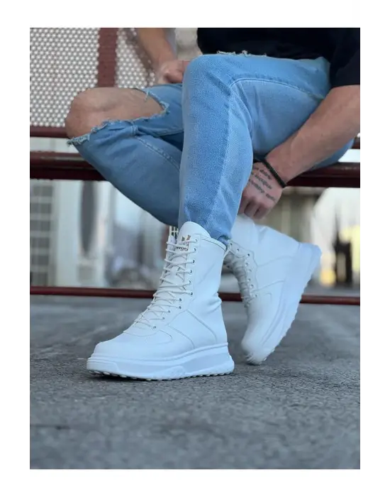 Terzi Bey Tb012 Beyaz Cilt Uzun Bağcıklı  Bot