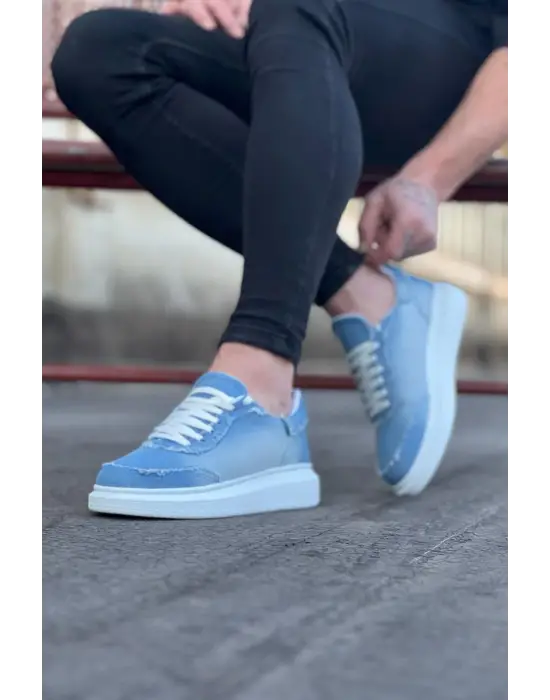 Terzi Bey Tb018 Buz Mavi Kot Kumaş Erkek Casual Ayakkabı