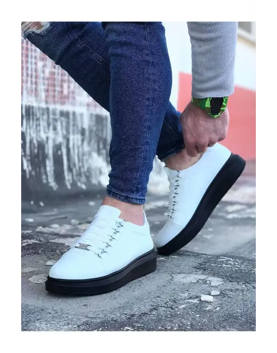 Terzi Bey Tb08 Beyaz Kömür Düz Erkek Casual Ayakkabı