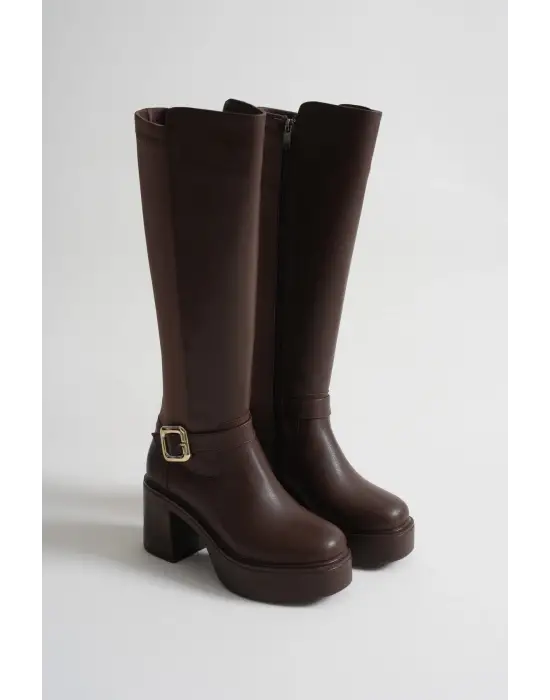 Woly Kadın Günlük Acı Kahve Tokalı Çizme