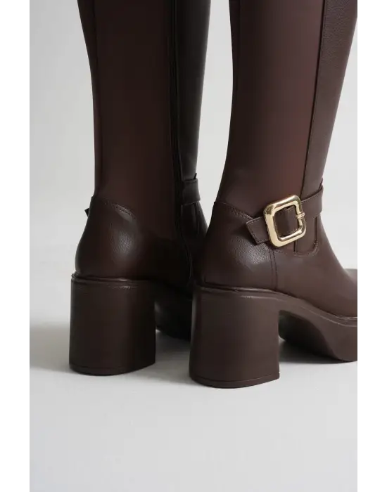 Woly Kadın Günlük Acı Kahve Tokalı Çizme