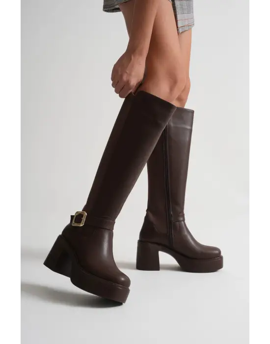 Woly Kadın Günlük Acı Kahve Tokalı Çizme