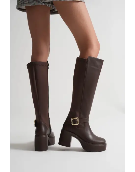 Woly Kadın Günlük Acı Kahve Tokalı Çizme