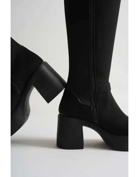 Woly Kadın Günlük Siyah Süet Tokalı Çizme