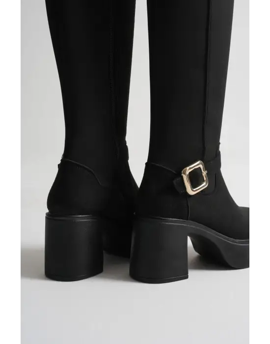 Woly Kadın Günlük Siyah Süet Tokalı Çizme