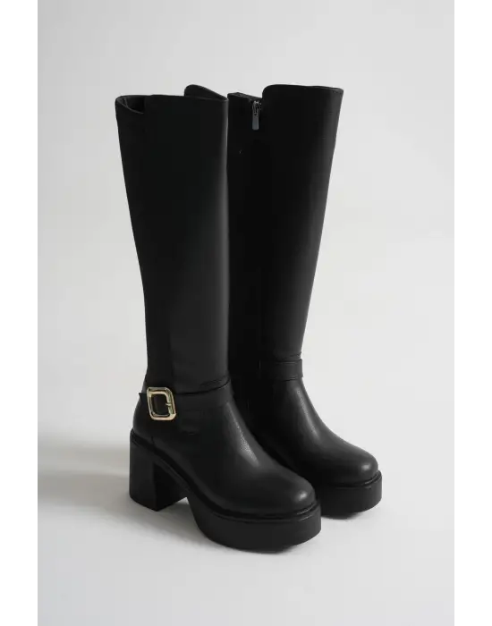 Woly Kadın Günlük Siyah Tokalı Çizme