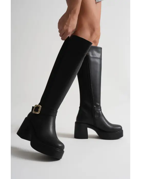 Woly Kadın Günlük Siyah Tokalı Çizme