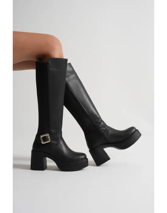 Woly Kadın Günlük Siyah Tokalı Çizme