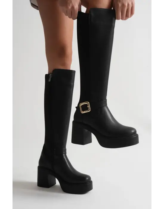 Woly Kadın Günlük Siyah Tokalı Çizme