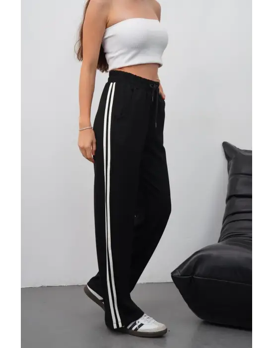 Yandan Çift Şeritli Oys Pantolon Siyah