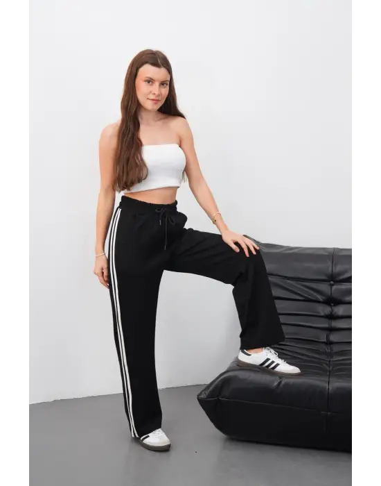 Yandan Çift Şeritli Oys Pantolon Siyah