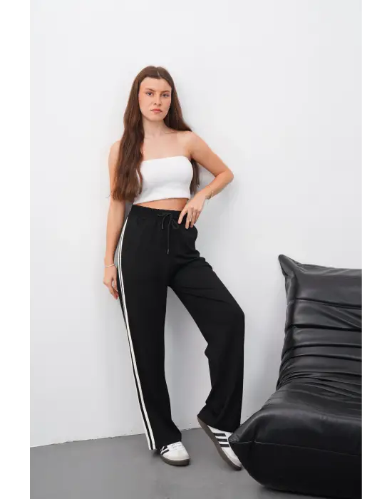 Yandan Çift Şeritli Oys Pantolon Siyah