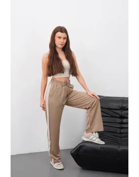 Yandan Çift Şeritli Oys Pantolon Vizon