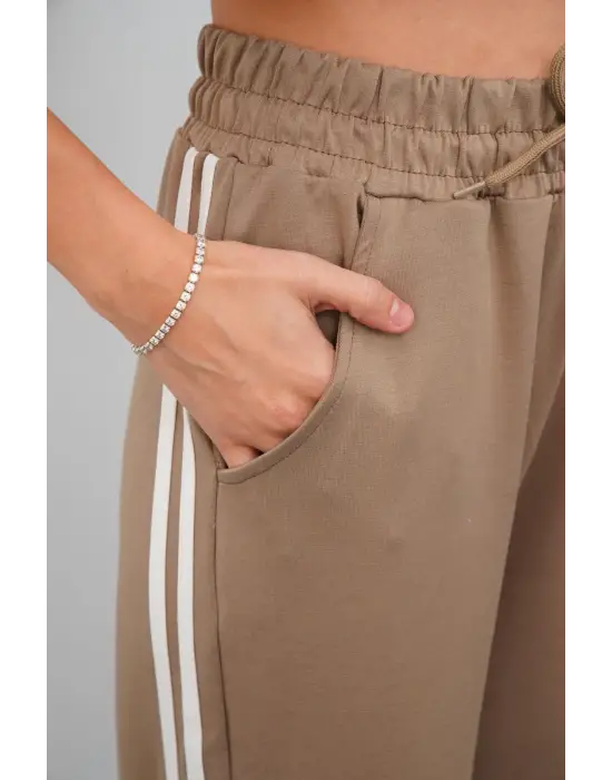 Yandan Çift Şeritli Oys Pantolon Vizon