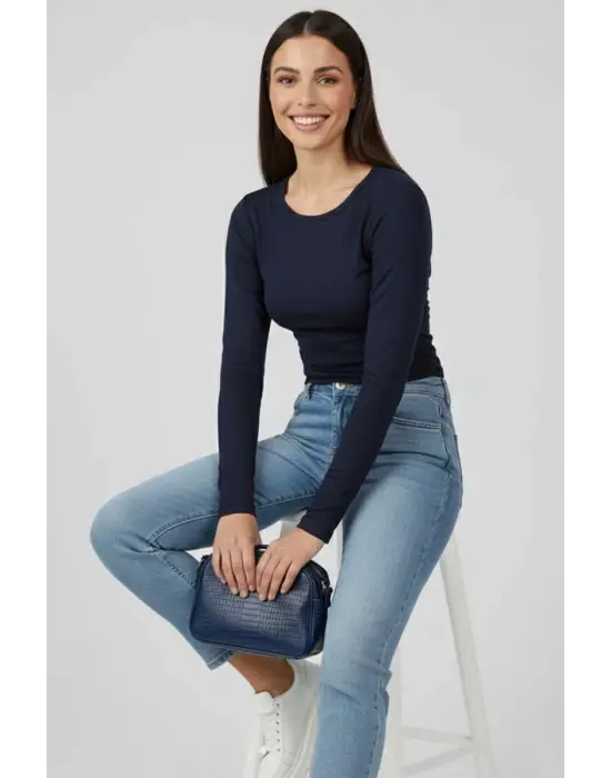 Yanı Büzgülü Bluz Lacivert T4322