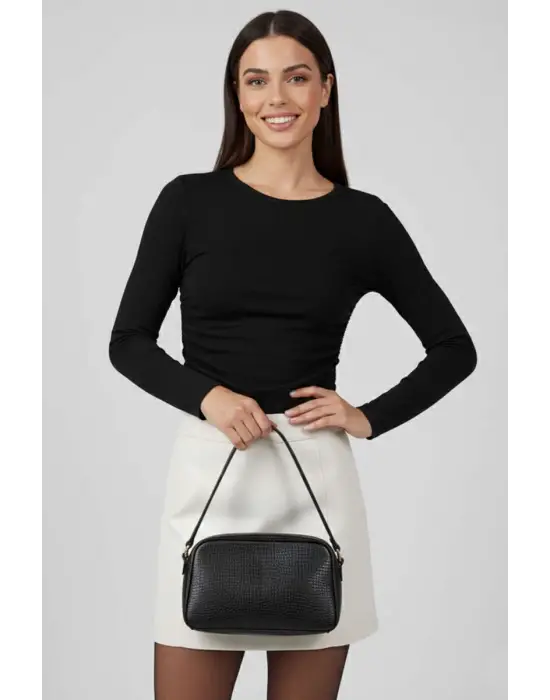 Yanı Büzgülü Bluz Siyah T4322