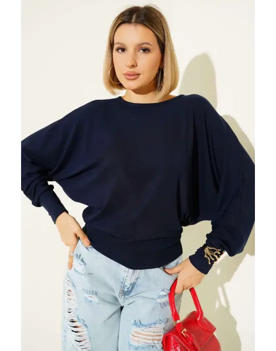 Yarasa Kol Salaş Bluz Lacivert T4273