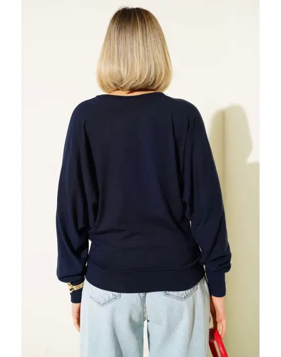 Yarasa Kol Salaş Bluz Lacivert T4273