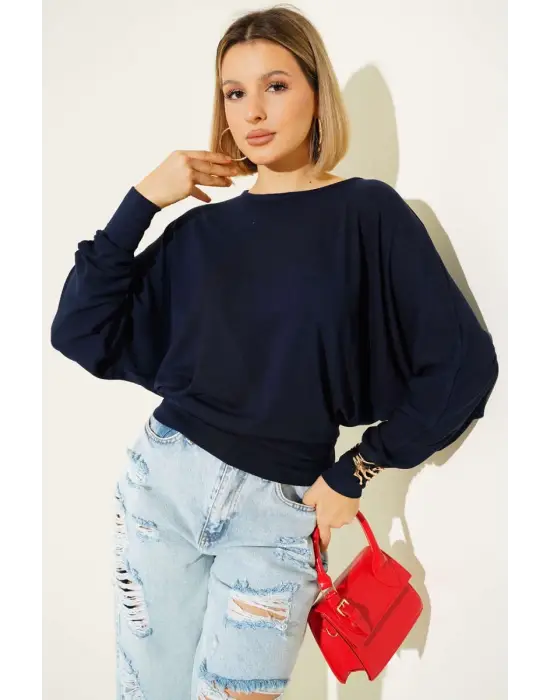 Yarasa Kol Salaş Bluz Lacivert T4273