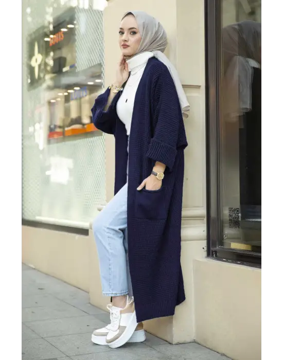 Yarasa Kol Uzun Triko Hırka Lacivert