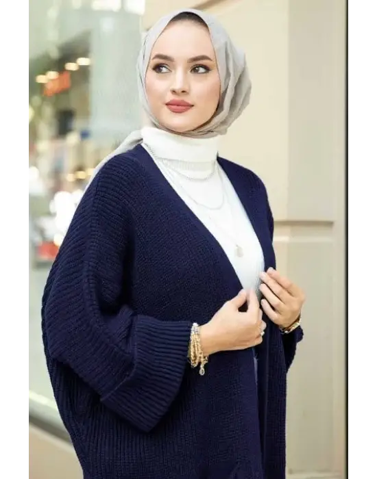 Yarasa Kol Uzun Triko Hırka Lacivert