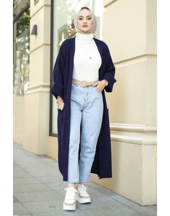 Yarasa Kol Uzun Triko Hırka Lacivert