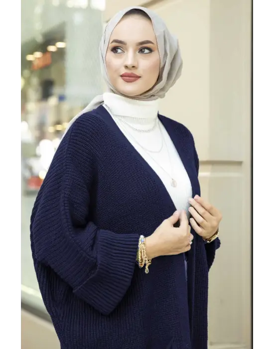 Yarasa Kol Uzun Triko Hırka Lacivert